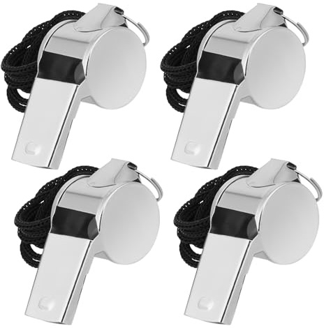 BOHUIZ Whistles, 4 Pcs Whistle for Coaches, Stainless Steel Sound Sports Whistles with Lanyard Referee Whistle for Teachers Coaches Emergency Outdoor Sports