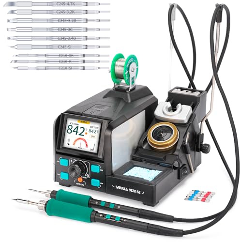 YIHUA 982D SE 200W Micro Soldering Kit with Precision Soldering Iron Station with 11 Soldering Tips, Lead-Free Solder, Auto Temperature Calibration Function
