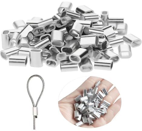 Batheidon 120 Stück Alu Drahtseilklemme Pressklemmen, Robuste Aluminiumhülsen für Seile und Kabel, Ovale Pressklemmen für Verbindungen, Rostfrei, Vielseitig einsetzbar für Bau, Outdoor und DIY (4MM)