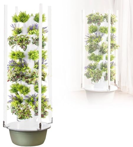 Torre di siste-ma di coltivazione idroponico con luce LED pieghevole, torre di giardino idroponico verticale, torre idroponico con circolazione automatica dell'acqua per erbe, frutta e verdura 5Layer