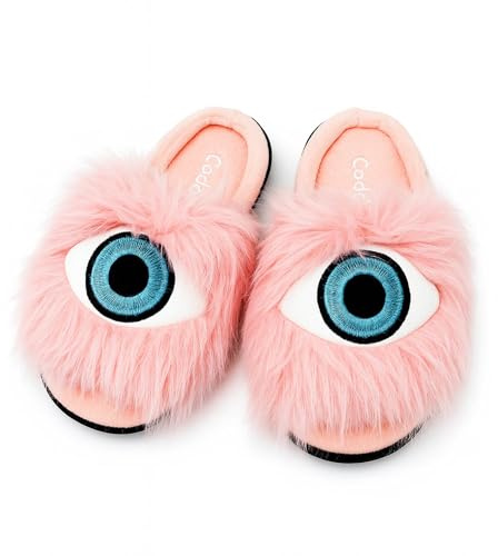 Coddies Eye Slippers - Fuzzy Pink House Slippers - Cozy Indoor Slipper Boots - Funny & Soft Women’s Slides - Plush Memory Foam Funny Shoes (EU 38-39, UK 4-5)