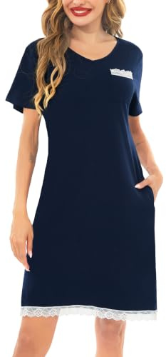 Wikoan Camicia da Notte da Donna con Scollo a V Abito Lungo Morbido Abbigliamento da Notte Estivo S-3XL