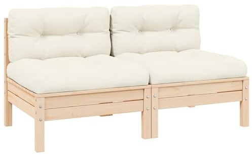HOMELEN Trädgårdssoffa 2-sitsig med kudde i gräddvit massiv furu, trädgårdsloungeset, balkongmöbelset, underhållningsset, balkong soffa lounge, lämplig för trädgårdar, terrasser