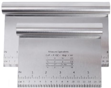 LUDHEP 2 espátulas de acero inoxidable, 15/20 cm, cortador de masa con escala de medición, tarjeta de masa antiadherente, acero inoxidable, utensilios para hornear para tartas, tartas, pizza, pastel