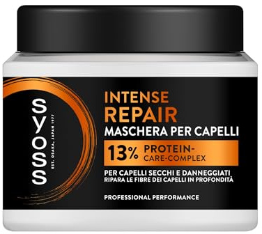 Maschera per capelli Intense Repair 400ml, 13% Protein-Care-Complex, Syoss Maschera per capelli secchi e danneggiati, ripara le fibre dei capelli in profondità