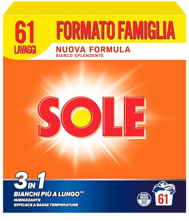 Sole Detersivo Lavatrice in Polvere Bianco Splendente 61 Misurini, 1 Confezione da 3,05 Kg