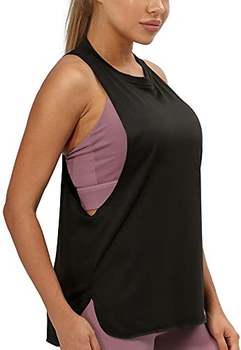 icyzone Camiseta sin Mangas de Deportivo Holgada y Ligero para Mujer Fitness Gym Top Camisetas de Tirantes de Yoga (S, Negro)
