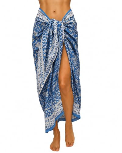 Rastogi Handicrafts 100% Cotton Block Print Sarong Swimsuit Wrap Cover Up Long Women’s Apparel Fabric (73 x 44) (BLUE 2)