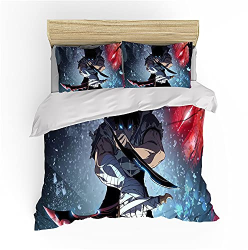 NICHIYOBI Solo Leveling Duvet Cover Bedding Set - Duvet Cover and Pillowcase, Microfibre, 3D Digital Print, 3-Piece Bed Linen (2.200 x 200 cm + 50 x 75 cm x 2)