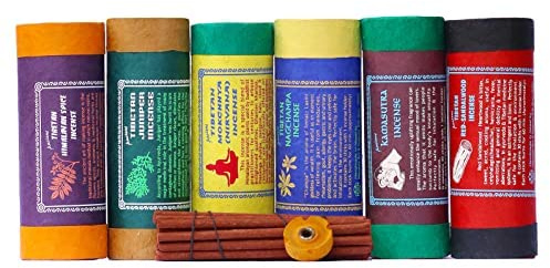 Incenso Bastoncini Naturali Tibetan - Set Premium 6 x 30 pezzi con supporto Fatti a Mano in Nepal - Incensi Naturali Biologici con Supporto per Rituali e Meditazione