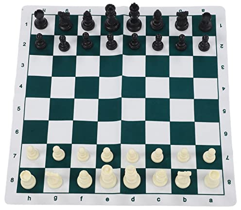 VgebY Schackspel, schackbrädeset, skrivbordsspel med 50 x 50 cm konstläderbräda, för fest camping avkoppling, schack, fritidssporter, strategi, 6+, 1 spelare