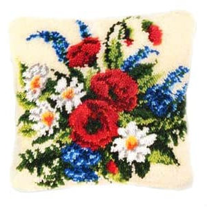 ROCKY&CHAO Knüpfteppich Zum Selber Knüpf-Sets mit Kissen knüpfen-Set 43x43cm Kissenbezug-Set für Erwachsene und Kinder Latch Hook Kit Heimaccessoire（Blumenstrauß）