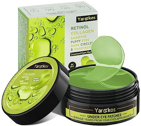 Lot de 60 masques hydratants verts pour les yeux - Collagène vert hydrogel anti-âge - 30 paires - Acide hyaluronique - Pour enlever les cernes sombres - Masque pour les yeux au collagène
