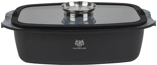 KARL HAUSMANN Tegame 5,5 L Induzione - Casseruola Alluminio Antiaderente Effetto Pietra con Coperchio Aromatizzatore - Tegame per Forno Induzione, Gas e Piano Cottura