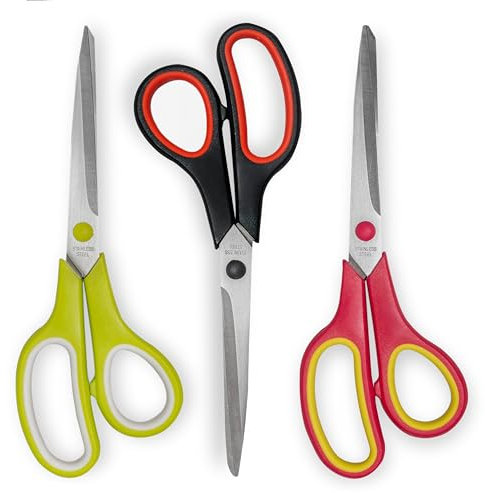 3 Stück Edelstahl Scheren Haushaltsschere Büroschere 22 cm mit Weichem Griff Mehrfarbig Mehrzweck Mehrfarbig