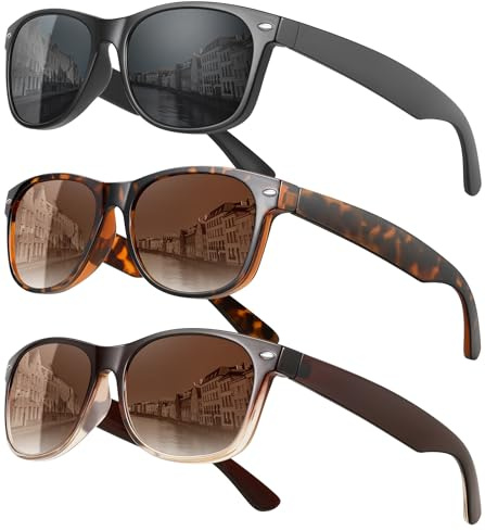 MEETSUN Classic Polarized Sunglasses for Women Men Trendy Retro Vintage Sun Glasses for Driving UV Protection 3 Pack Black Leopard Brown Gradient