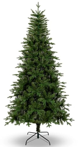 Uten Árbol de Navidad Estrecho 225 cm, Realista PE Artificial Árbol Decoración Interior, 860 Aspecto Natural Puntas de PVC y PE, Rama de Bisagra, 2 Estilos, Base de Metal, Reutilizable