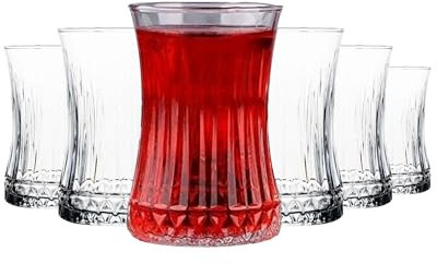 NORDIC SCHILLER Teegläser – 6ER-SET à 170 ml, Elegante Türkische Teegläser im Rillen-Design, Kristallklare Teebecher für Stilvollen Genuss