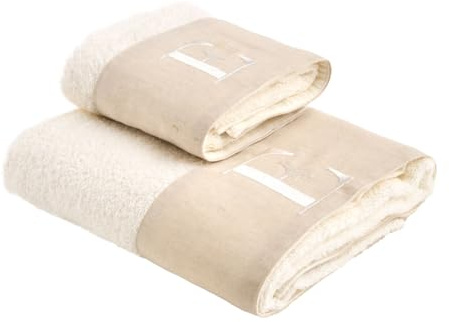 NELLA BIAGINI Set Asciugamani Bagno Viso e Bidet, con Iniziali Ricamate, Coppia Asciugamani Bagno, in Spugna di Cotone e Lino, 420 gr/mq, 110x60 cm + 60x40 cm, Made in Italy. Modello: Century