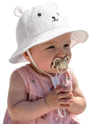FURTALK Baby Toddler Sun Hat Wide Brim Baby Bucket Hats with Bear Ears Infant Beach Hat White