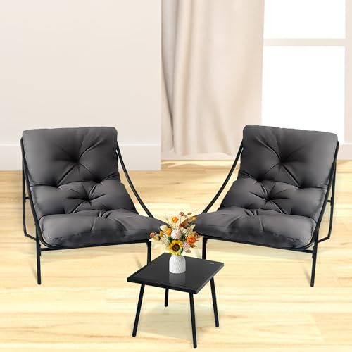 Balkonmöbel Set 3 teilig, Terrassenmöbel 2 Stühle mit Sitzkissen und Tisch, Gartentisch mit Stühlen, Balcony Furniture, Balkonmöbel Set für Kleinen Balkon, für Terrasse, Balkon (Grau, ‎90 x 69 x 80CM)