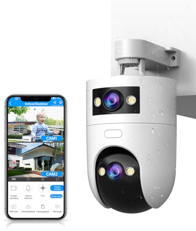 JOOAN 2K Security Camera Outdoor Indoor Dual Lens 360° PTZ for Home Security Baby Monitor Pet IP66 Weatherproof Color Night Motion Detection, 2-Way Audio, 2.4GHz & 5GHz WiFi, Works w/Alexa