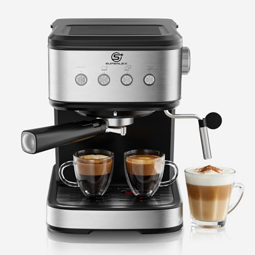 SUPERLEX Espresso Machine Coffee Maker with Milk Frother Automatic Bean to Cup Coffee Machines Stainless Steel 15 Bar for Cappuccino Latte Macchiato Barista Style Drinks 1.5L Water Tank