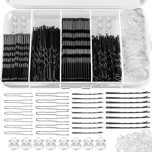 508pz Forcine, GeeRic 200pz Mollette per Capelli+8pz Fermagli Spirali con Perle+300pz Elastici con Scatola Standard Metallo Forcine Professionali a Parrucchieri/Matrimoni Spettacoli/Capelli Quotidiano