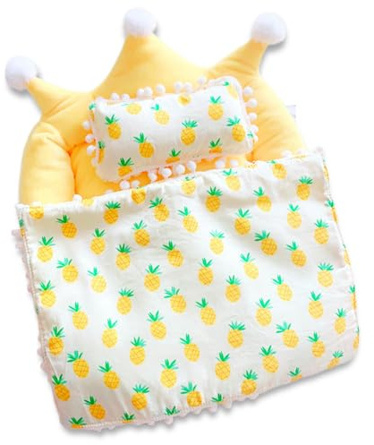 Lit de poupée bébé, 32x30 cm de poupée Motif d'ananas nid avec Oreiller et Couverture, Ensemble poupées pour 20 cm poupées