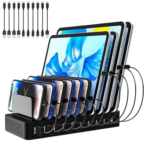 Stazione Di Ricarica, Stazione Ricarica Cellulari, Stazione Di Ricarica Usb Multipla, Charging Station, Caricatore Multiplo più dispositivi, in alluminio, 5 x Type-C 5 X USB-A, 60 W
