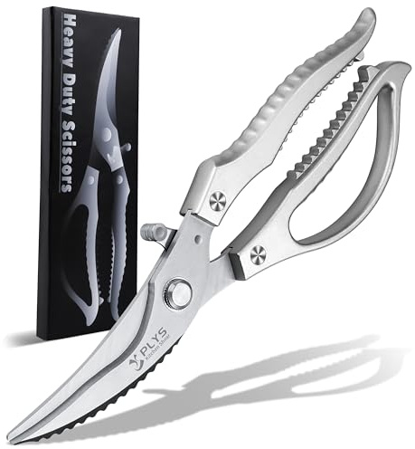 Kitchen Scissors for Chicken Poultry Shears: Heavy Duty Meat Scissors for Fish and Food, Stainless Steel Cooking Shear, Silver
