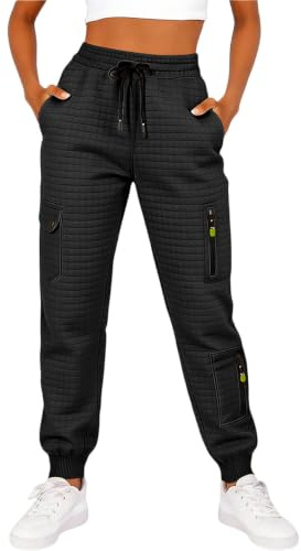 Cargobyxor för kvinnor med blixtlåsfickor, dam rutig last vandringsbyxor | Lätta sweatpants för damer, hållbara atletiska joggingbyxor, snabbtorkande löparträningsbyxor för bergsklättringsresa