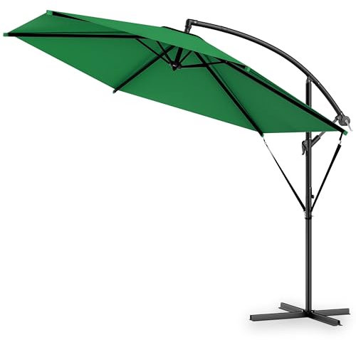 Kingsleeve® Sonnenschirm UV Schutz 80+ Ø 330 cm Groß mit Ständer Schutzhülle Windsicherung Neigbar Rund Kurbel Garten Balkon Ampelschirm Grün