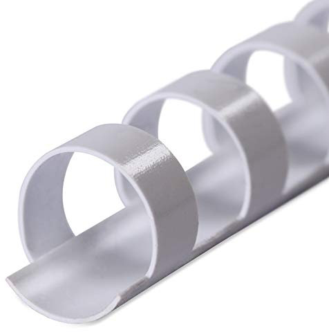 Plastikbinderücken, WEIß, 10 mm, 21 Ringe, 100 Stück, für ca. 55 Blatt – Plastikringbindung, Spiralbindung, Ringbindung