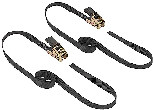 PowerTye 1in x 7ft Easy-Grip Endless Ratchet Straps, Black 2-Pack