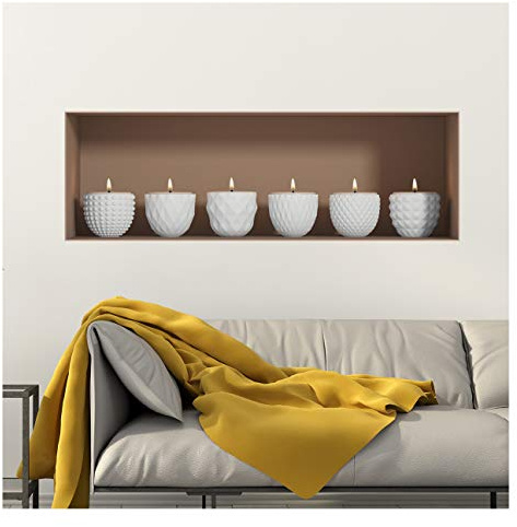 Stickers adhésifs Effet 3D | Stickers muraux chambre adulte Bougies - Sticker mural 3D - Stickers muraux 3D - Decoration Murale Salon/Decoration maison Adhesif Mural Trompe l'oeil Chambre | 30x90cm