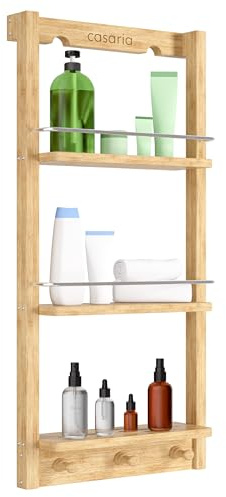 Casaria Scaffale Doccia in Bambù 3 Ripiani 3 Ganci 70x28.5x10cm Mensola da Parete Bagno Portaoggetti
