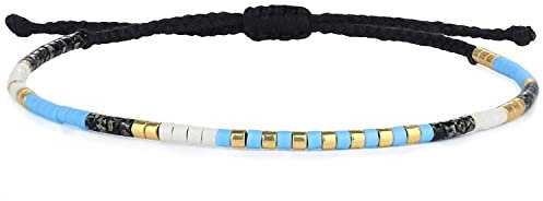 KELITCH Boho-Farbe Kristall Shell Perlen Freundschaft Armbänder Handgemachte Strand Armband Armreifen Schmuck Für Frauen (Blau Schwarz 88L)