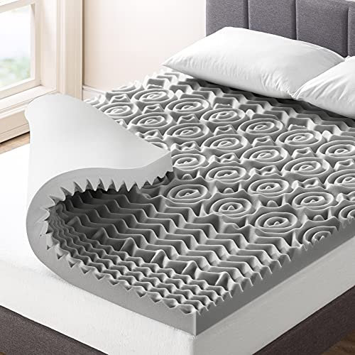 Best Price Mattress 3 Inch 5-Zone Memory Foam Mattress Topper with Bamboo Infusion and Moisture Control, CertiPUR-US Certified, Queen,Grey