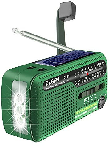 jiande Radio Solaire de manivelle, FM AM SW Récepteur Crank Dynamo Radio avec Chargeur de téléphone Mobile Lampe de Poche, Alarme de Couleur Rouge encastrée Flash Flash pour Camping en Plein air