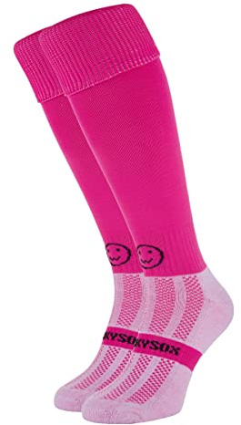 WackySox - Bright Pink Knee Length Rugby Socks Sports Socks for Men and Women Womens Sports Socks Mens Socks Walking Socks for Riding Hockey Football Running and Other Sports Activities