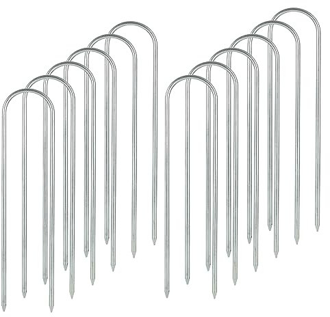 WOPPLXY 12PCS Trampoline Pegs 12inch - Heavy Duty 300mm U Shaped Tent Pegs Ground Anchor Pegs - Galvanized Steel Ground Stakes for Tent, Trampoline, Football Goal, Marquee,Swing, Garden - 6mm Thick