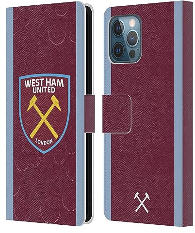 Head Case Designs Officially Licensed West Ham United FC Home 2023/24 Crest Kit Leather Wallet Case Compatible With Apple iPhone 12 Pro Max