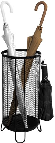 WOLTU Regenschirmständer Metall, Ø23xH49cm, aus Drahtgitter, runder Regenschirmhalter, Stockhalter, 4 Haken, für Faltschirme Taschenschirm, Anthrazit