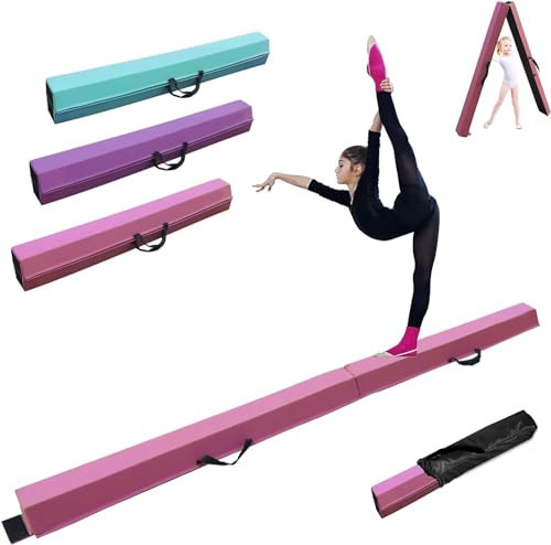 FCOUMY Trave Ginnastica Pieghevole 240 cm in Pelle PU, Trave di Equilibrio Ginnastica con Fondo Antiscivolo, Trave Ginnastica Artistica per Bambini, Principianti e Ginnasti Professionisti