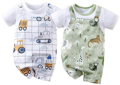 RELABTABY 2-Pack Baby Boys Girls Romper Newborn Cartoon Print Short Sleeve Onesie Summer Clothes