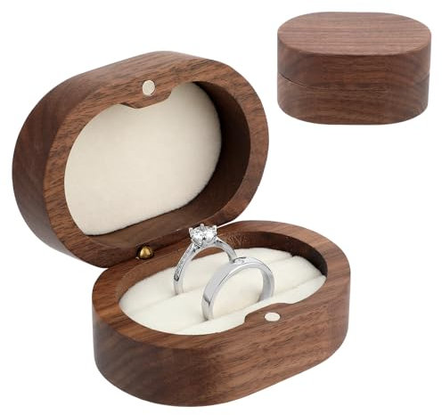 Yolev Wooden Double Ring Box Small Wedding Ring Box for 2 Rings for Ceremony Vintage Engagement Rings Holder Storage Boxes Case for Proposal Engagement Wedding Anniversary (Double Slots)