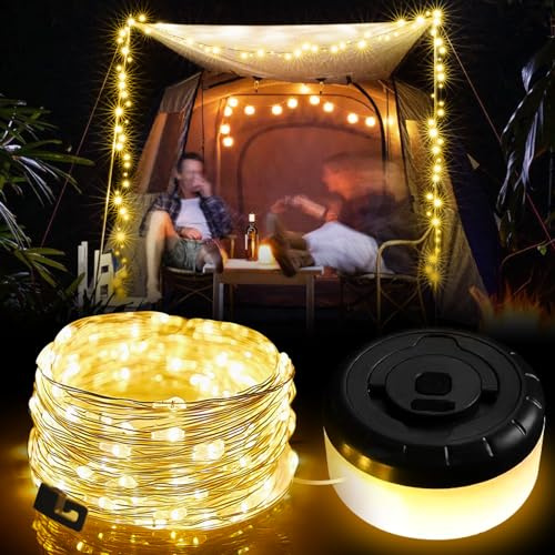 Ghirlanda luminosa da campeggio arrotolabile, ghirlanda luminosa a LED da 20 m, ghirlanda luminosa estensibile impermeabile, ghirlanda luminosa da campeggio portatile, lampada da campeggio all'aperto