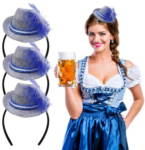 DATIFF 3 Stück Oktoberfest Seppelhut Haarreif Bayerische Tirolerhut Bayern Trachtenhut Kopfschmuck Bierfest Tiroler Hut Volksfest Seppl Hut für Damen Herren Oktoberfest Bierfest Party Accessoires