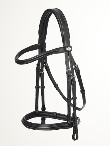 LeMieux Arika Cavesson Bridle - Luxurious Soft Oiled Padded Leather - Cavesson Noseband - Black/Silver - Full